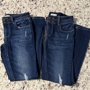 Pair of Girls size 12 SO Distressed Dark Blue Skinny Jeans